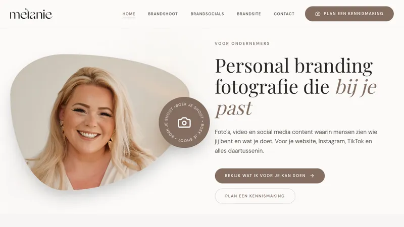 Homepage van Melanie Elzinga, personal branding fotograaf en content creator