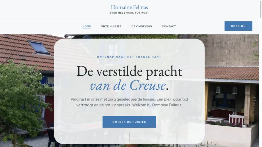 Homepage van Villa Felinas, een website met boekingsmodule en eigen beheer